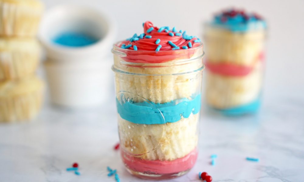 Red White and Blue Patriotic Cupcake in a Jar
